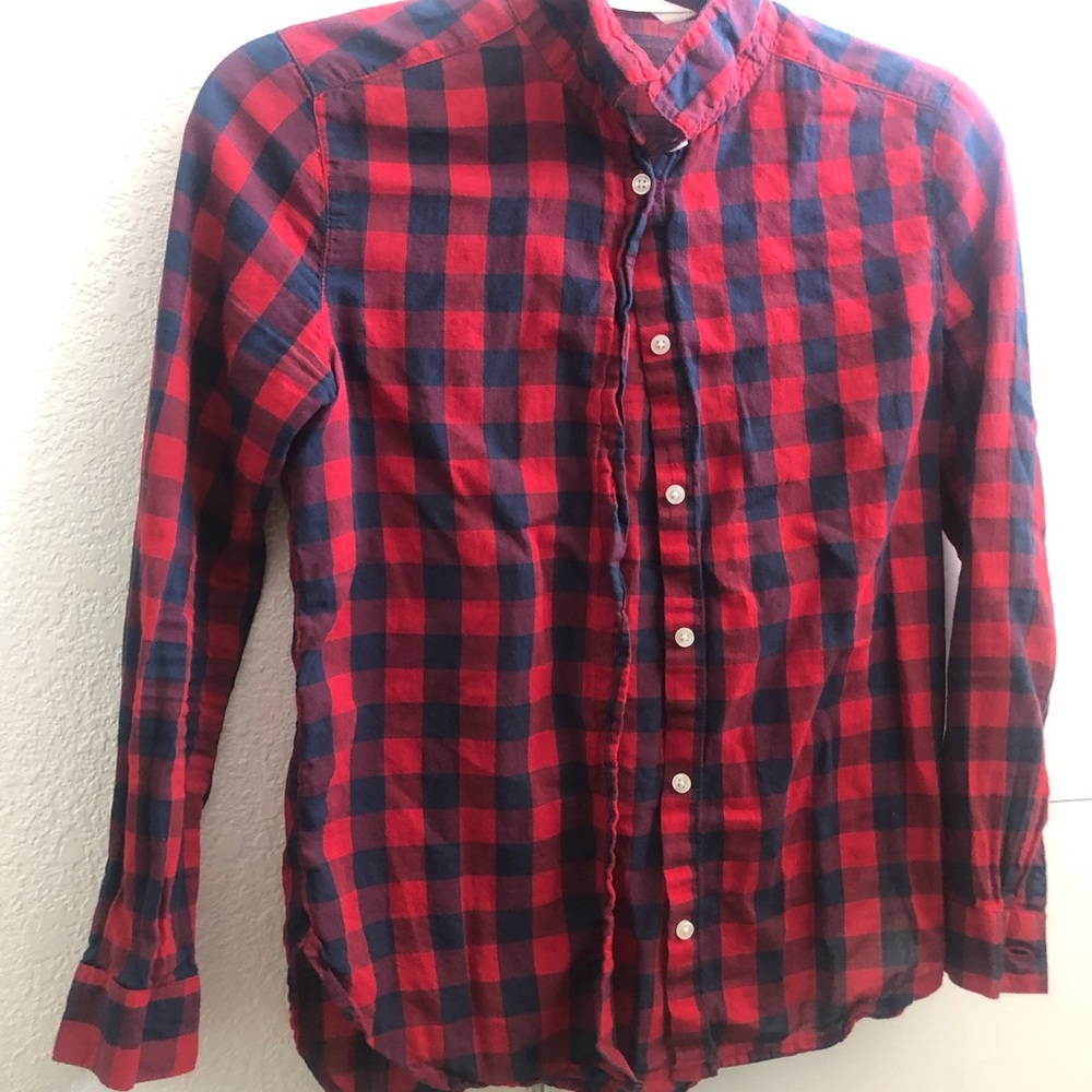 Size 11/12: Boy Button-Up Red/Black Plaid Shirt